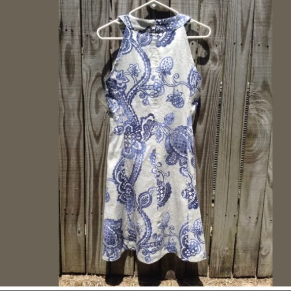 J.McLaughlin 100% LINEN sleeveless Dress Gray/Blue